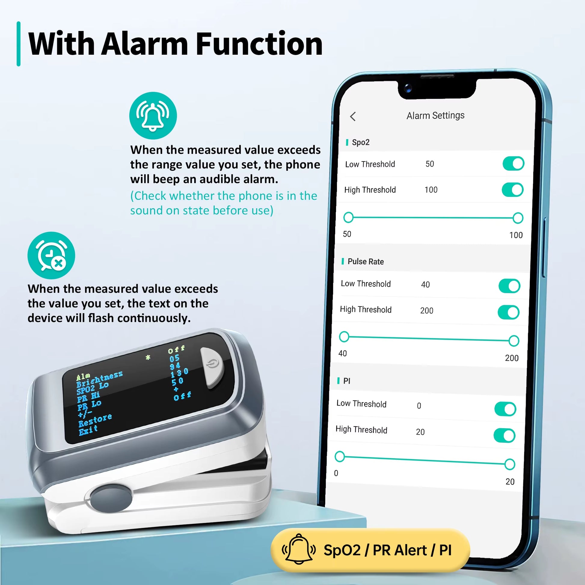 【Local Shipping】 Finger Pulse Oximeter Blood Oxygen Saturation Spo2 PI Oximetro Oxymeter Bluetooth APP Control