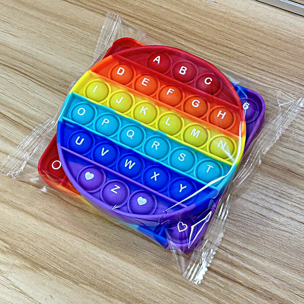 2Pcs/Pack Numbers Letters Alphabet Math Learning Fidget Toys Silicone Rainbow Square Circle Educational Toys for Kids