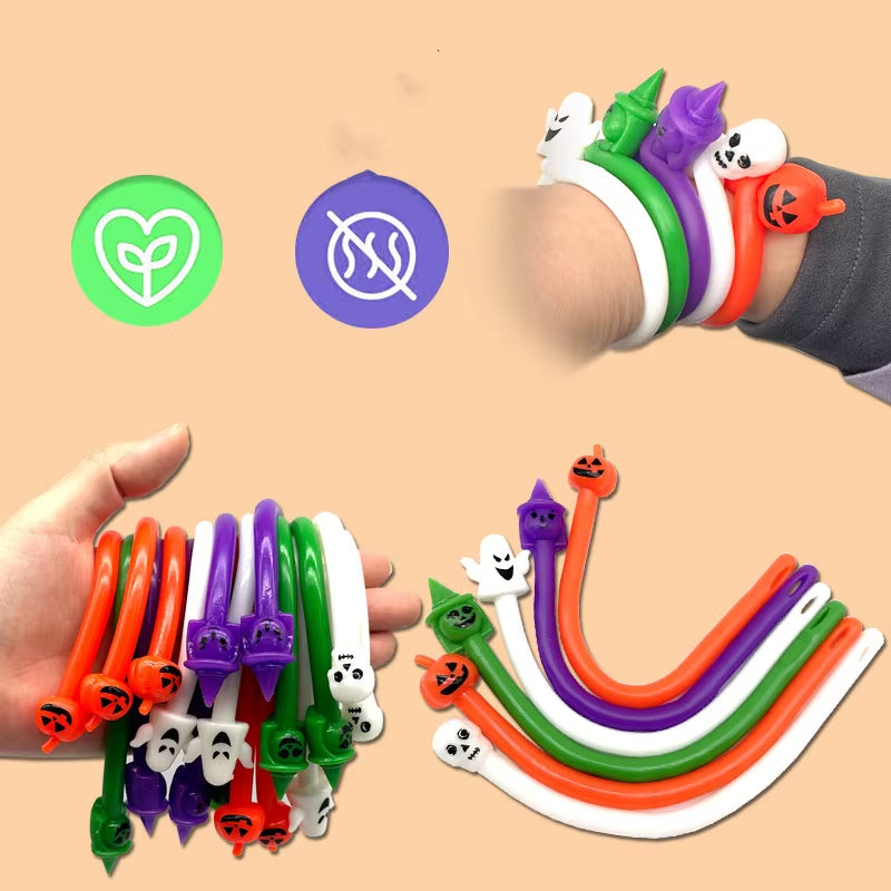 10Pcs Halloween Party Favor Toy Pumpkin Stretchy Fidget Toy Colorful Sensory Stress Fidget Toys for Kids Adults Stress Relief