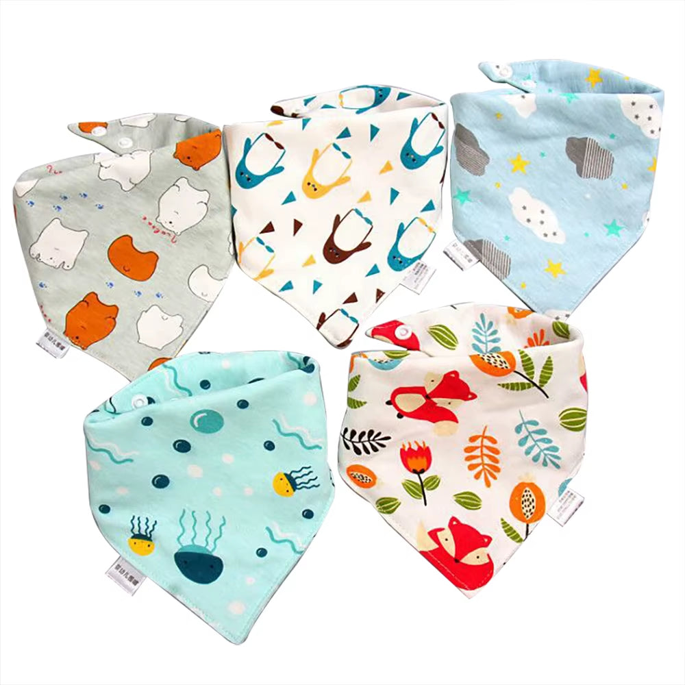 5 Pcs/Lot Baby Bandana Bibs Scarf Burp Cloths Saliva for Newborn Infant Toddler Boys Girls Kids Cartoon Triangle Cotton Bib