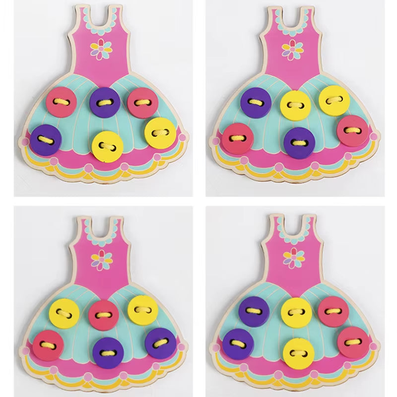 1Set Children'S Montessori Learn Basic Life Skills Teaching Aid Skirt Clothes Threading Button Sewing Board Game Educational Toy