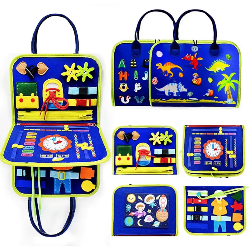 2 Pages Children Montessori Dressing Early Educational Busy Board Toddlers Sensory Toy Travel Activities for Boys Girls Gift Toy