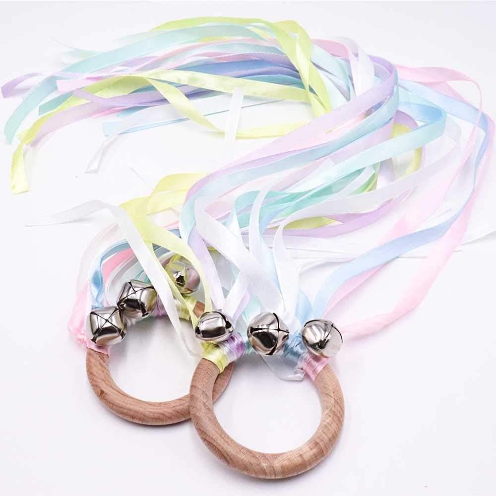 Montessori Hand Kite | Baby Sensory Ribbon Toy | Waldorf Wooden Toys for Toddlers | Rainbow