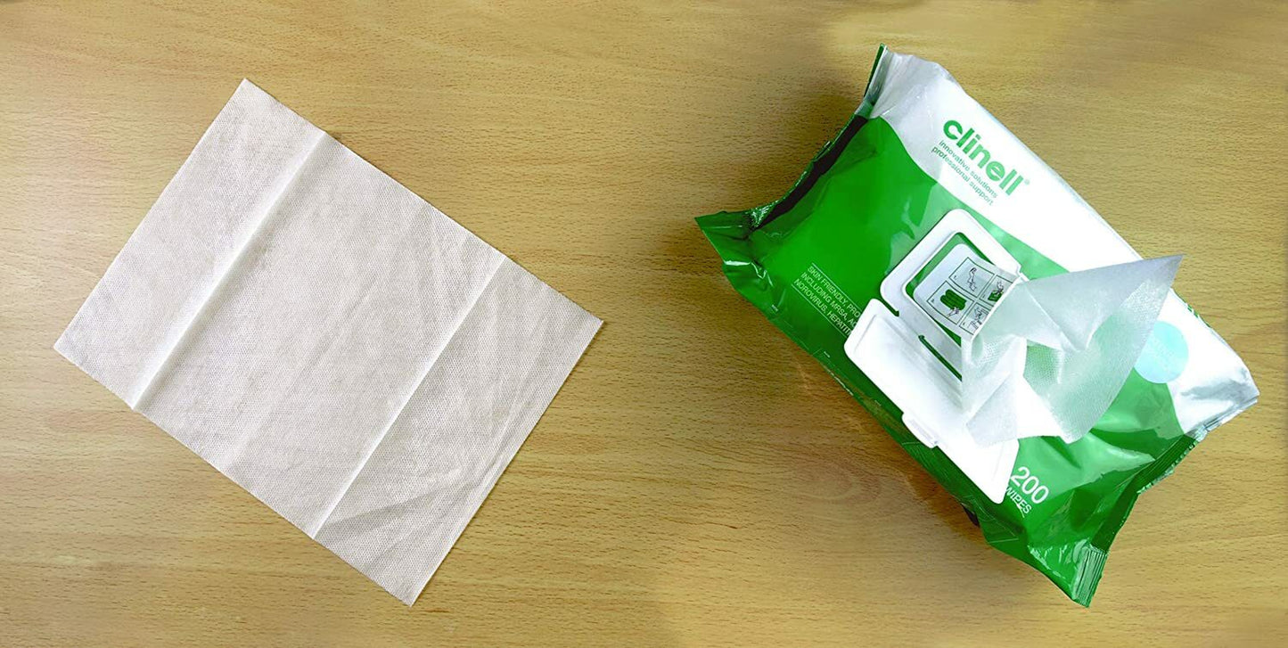 2 X CLINELL WIPES ANTIBACTERIAL WET WIPES KILLS 99.9% GERMS 200 WIPES per PACK