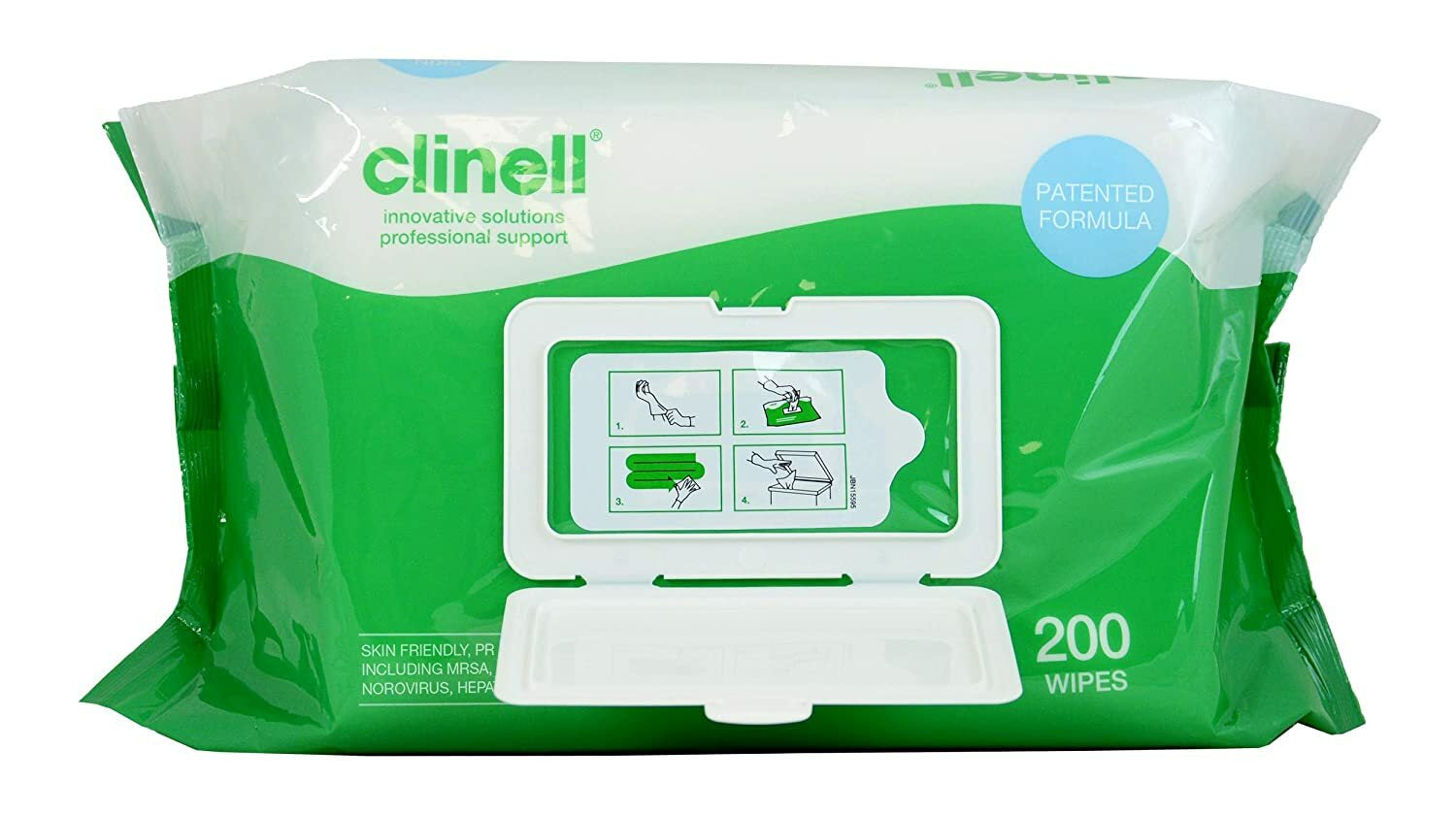 2 X CLINELL WIPES ANTIBACTERIAL WET WIPES KILLS 99.9% GERMS 200 WIPES per PACK