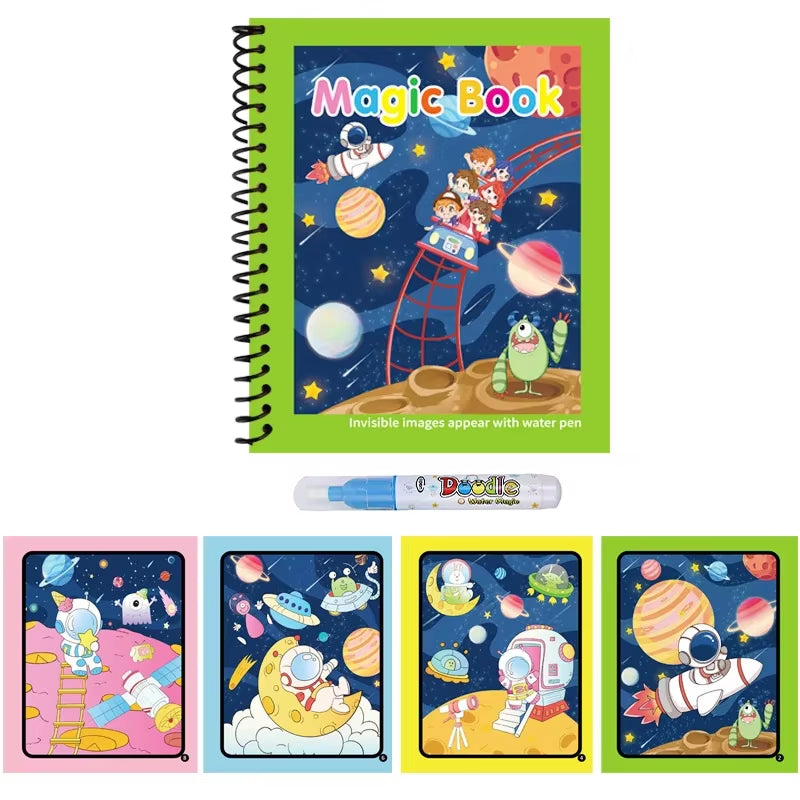 1Pc Reusable Kids Magic Water Drawing Books with Pen Repeated Coloring Book Magic Water Drawing Book Sensory Early Education Toy