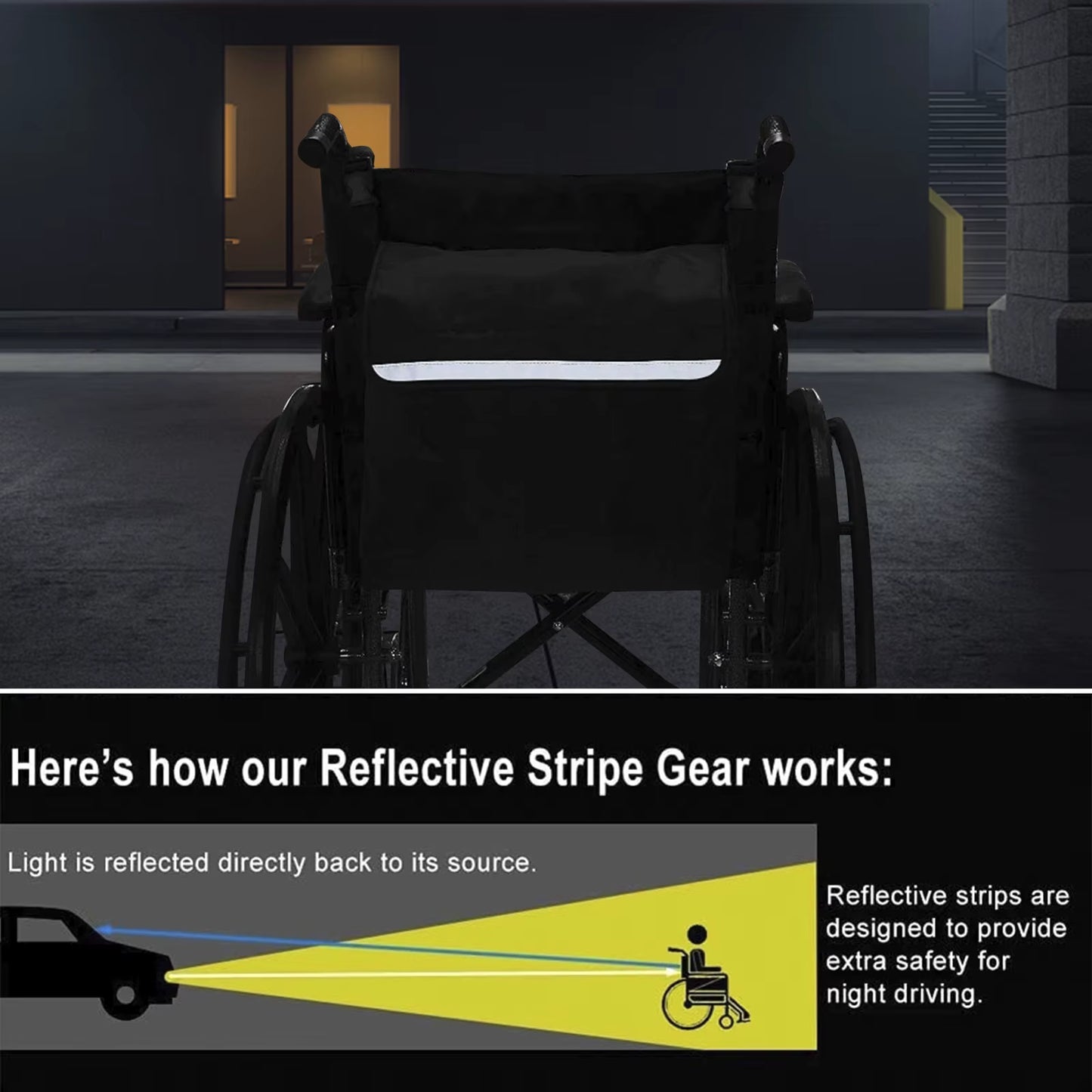 Wheelchair Bag Waterproof Wheelchair Pouch with Secure Reflective Strip Large Capacity Multifunctional Disabled Aid Carry Bag