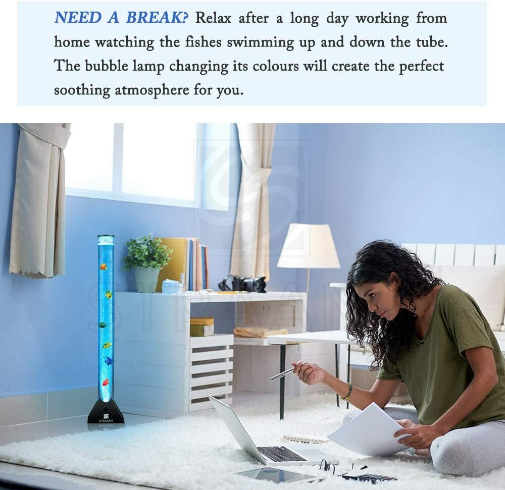 Extra Large 90Cm Colour Changing LED Sensory Bubble Tube Lamp Black Fish Water