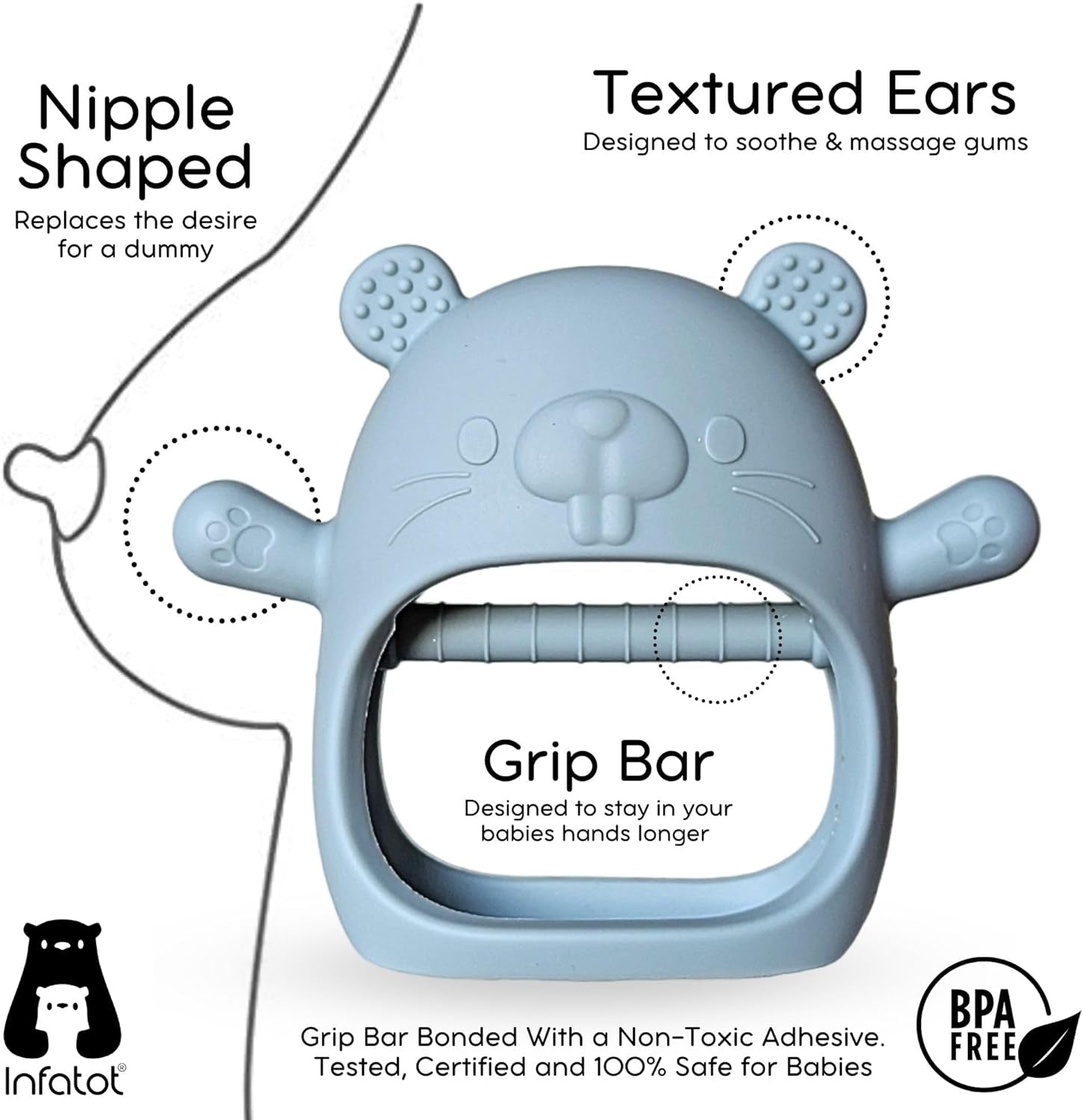 ® Teething Toys for Baby Gifts – Chipmunk Silicone Mitten Teether, Soothing Glove for Infants, Baby Toys 0-6 Months, Soft Chewable Teether Toy to Prevent Finger Sucking, CM Blue