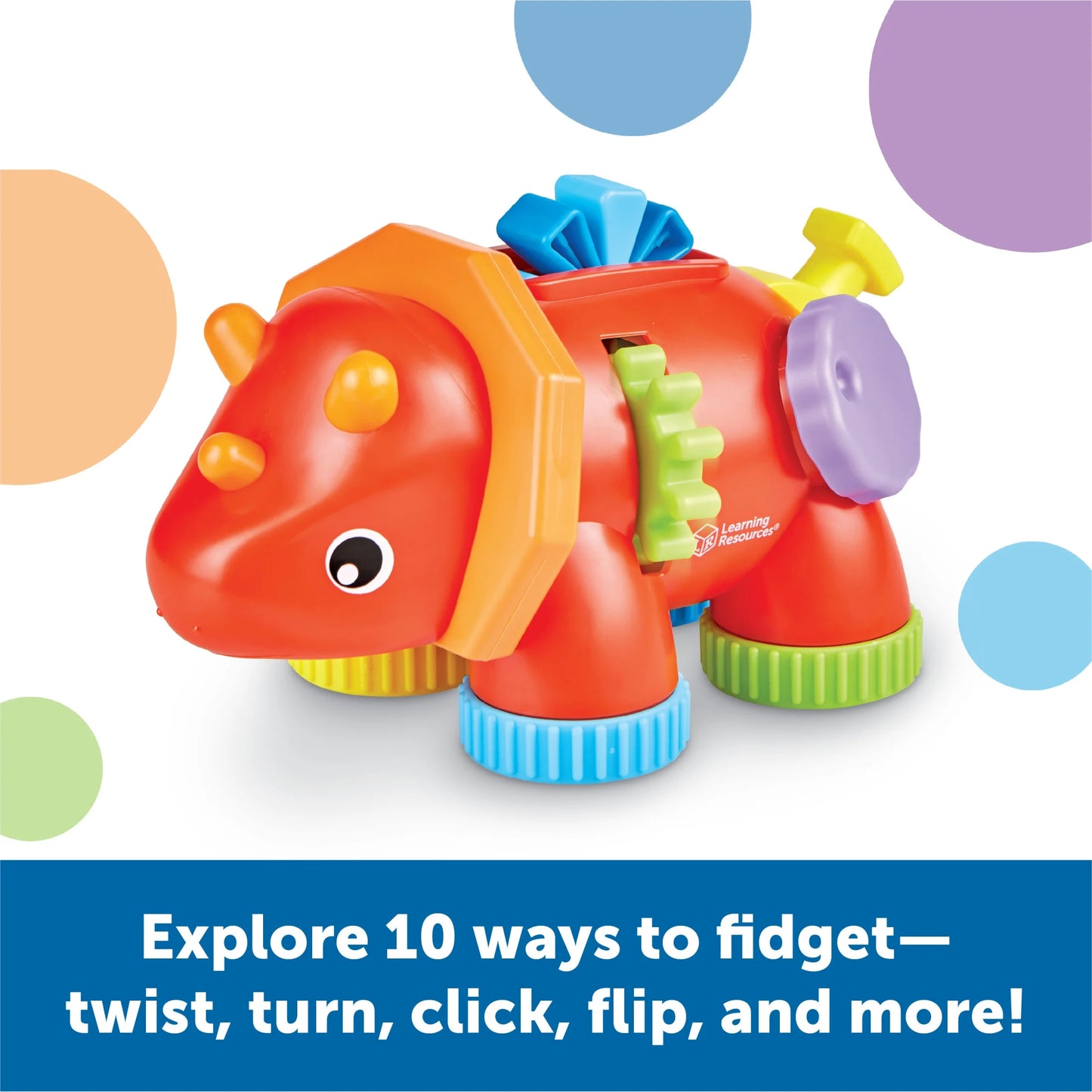 Tracy the Fidget Triceratops, Sensory Toys for Toddlers, Fine Motor Skills, Ages 18 Months+