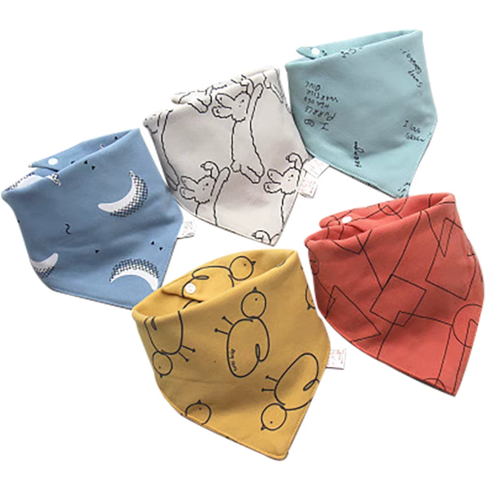 5 Pcs/Lot Baby Bandana Bibs Scarf Burp Cloths Saliva for Newborn Infant Toddler Boys Girls Kids Cartoon Triangle Cotton Bib