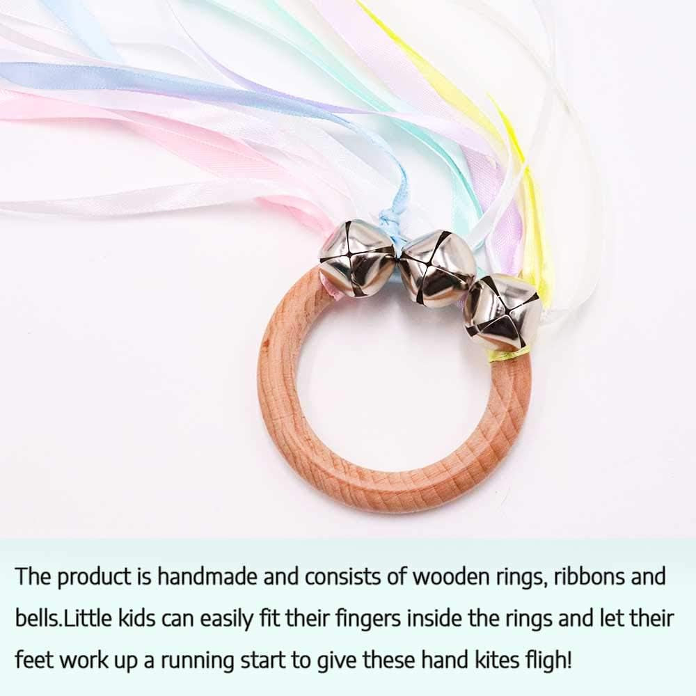 Montessori Hand Kite | Baby Sensory Ribbon Toy | Waldorf Wooden Toys for Toddlers | Rainbow