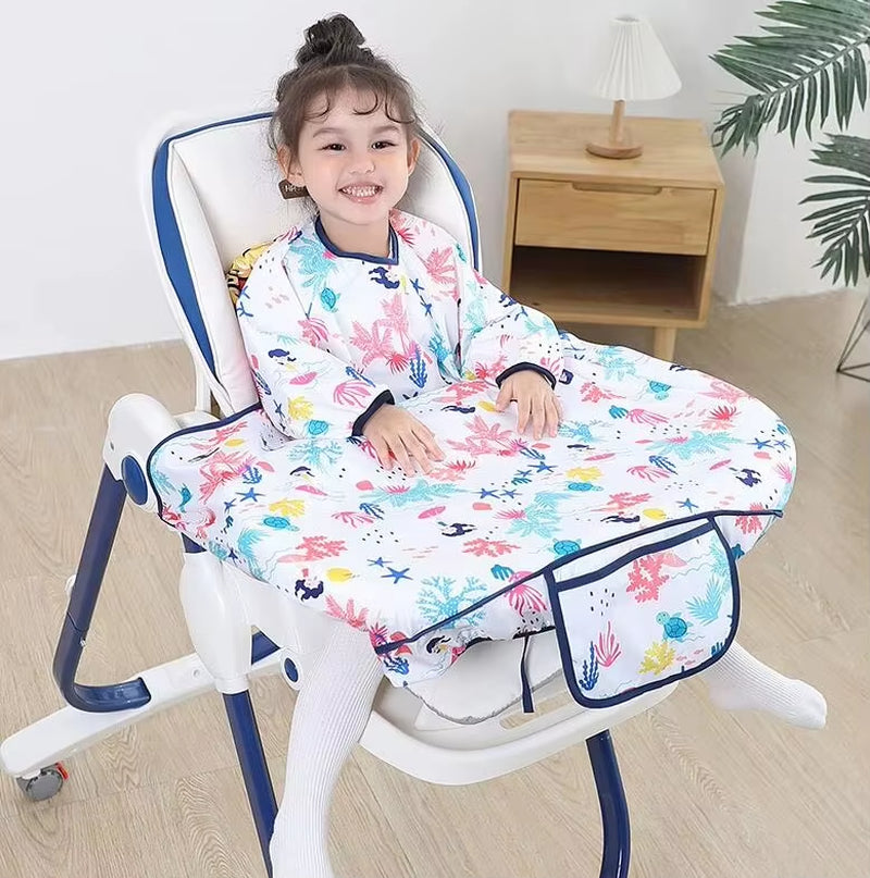 Waterproof Overalls Coverall Baby Feeding Table Highchair Baby Weaning Bibs Smock Apron Attaches to Highchair Long Sleeve Bibs