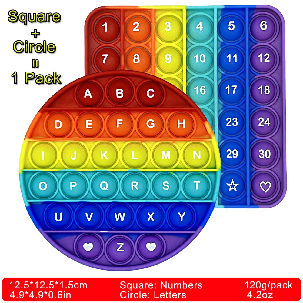 2Pcs/Pack Numbers Letters Alphabet Math Learning Fidget Toys Silicone Rainbow Square Circle Educational Toys for Kids